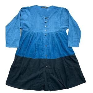 GUDRUN SJODEN Black Multicolor Oversized Long Sleeve Blouson Dress Size S